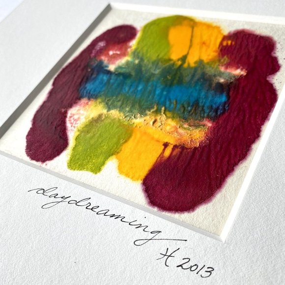 Original Art ‘Daydreaming’ Encaustic Wax Painting Matted 14”x11" Frame Ready - Picture 3 of 5